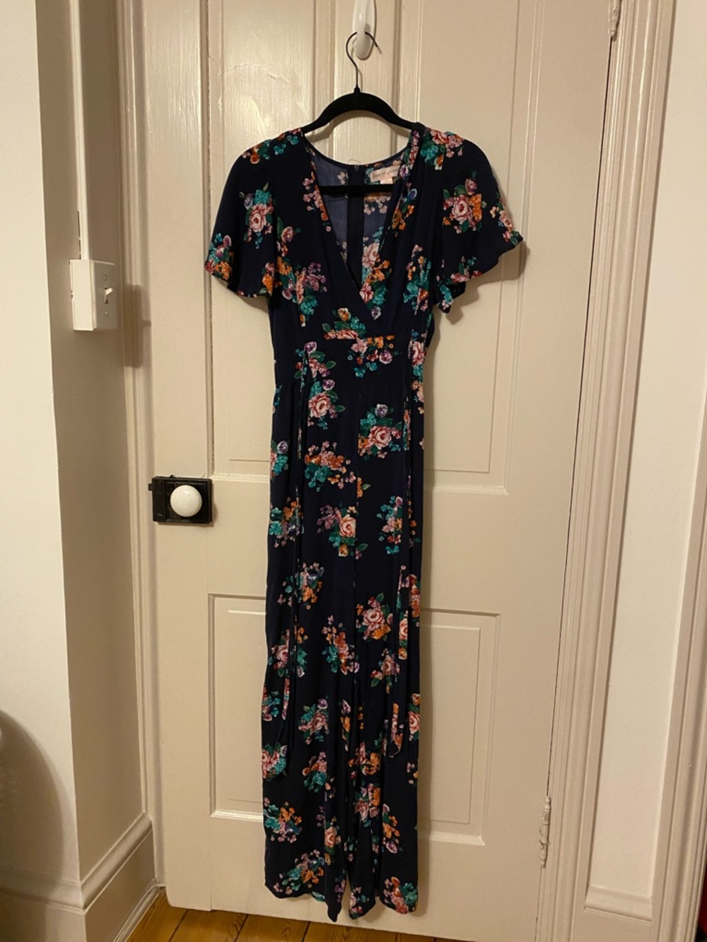Band of Gypsies Navy Floral V-Neck Maxi Romper